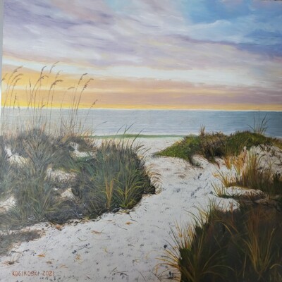 Original Oil Painting on wood panel. Handmade. 30 x 30 cm. Eventide