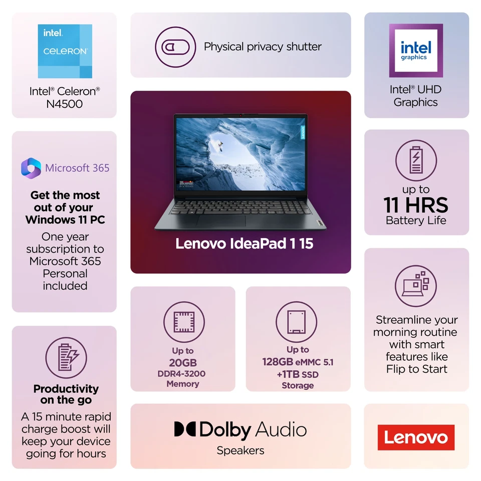 2025 Lenovo IdeaPad Laptop Notebook 15.6 Intel Processor Upto 20GB RAM 1TB SSD - Image 2 of 4