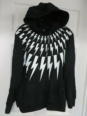Neil Barrett thunder bolt hooded sweatshirt PBJS260S S553S Black White S  AUTH