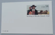 Postal Stationery. Post Card. UNUSED. UX112. Settling OF Rhode Island, 1636.