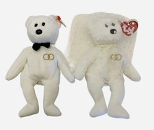 VTG 2001 TY BEANIE BABY Mr And Mrs Bride And Groom White Teddy Bear Wedding Set