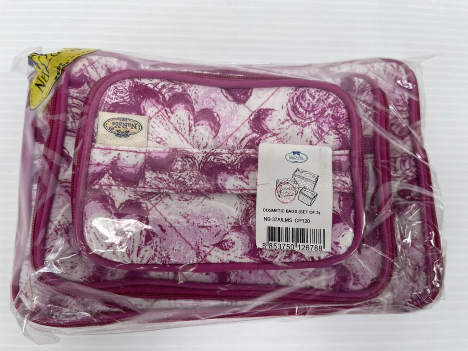 NaRaYa Damas Multicolor Forma Cuadrada Algodón Regalo Set de 3 Bolsas Cosméticas Viaje Foto 3 de 4