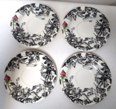 Gien France Set 4 Esquisse Vintage porcelain Pink Rose Floral Saucer 5.7''