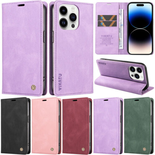 Retro Wallet Leather Flip Cover Case For iPhone 15 14 Pro 13 12 11 X XR 7 8 Plus - Picture 1 of 101