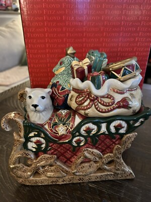 Fitz & Floyd Christmas Tidings Polar Bear Santa Candy Jar Rare