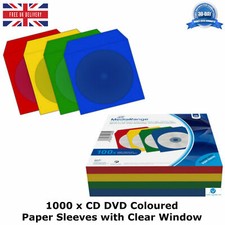 Image of 1000 x Coloured Paper Sleeves for 1 CD DVD Disc Flap & Window Assorted Colors