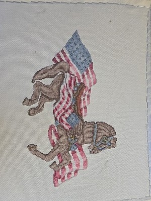 Vintage American Flag Horse Cross Stitch Portait No Frame