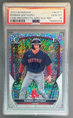 0258 Roman Anthony 2023 Bowman Speckle Refractor Chrome 1st RC /299 PSA 10