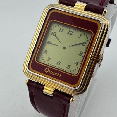 Inox LCD Hands Analog Watch Unisex Gold Tone Rectangle Leather Analog New Batter
