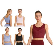 Women Vest Training Tank Top Built-in Padded Bra Durability Ruched Sports Cross