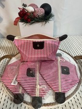 Bundle Of 4 Pink  White Stripped Zippered Cosmetic Bags