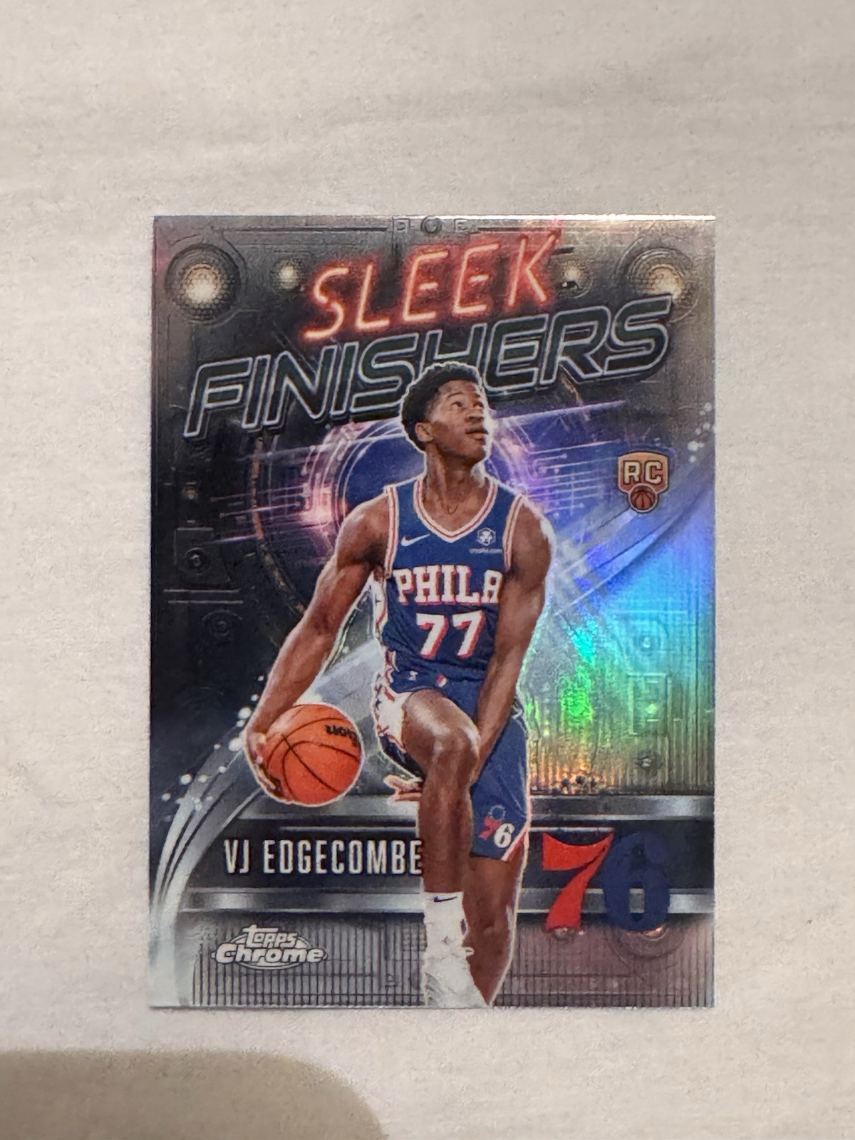 2025 Topps Chrome VJ Edgecombe Sleek Finishers Rookie Refractor RC 76ers Mint