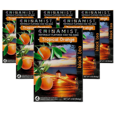 China Mist Tropical Orange Black Tea - 4 Bags, 1/2 Gallon Each, 6 Pack