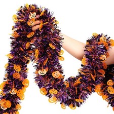 Halloween Garland Decor,33Ft Glitter Tinsel Pumpkin 33 Ft, Orange
