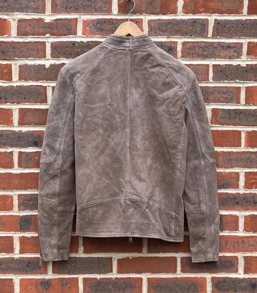 NEW All Saints Mens CORA Leather Bomber Jacket XS Brown Biker Extra Small - Image 3 of 4