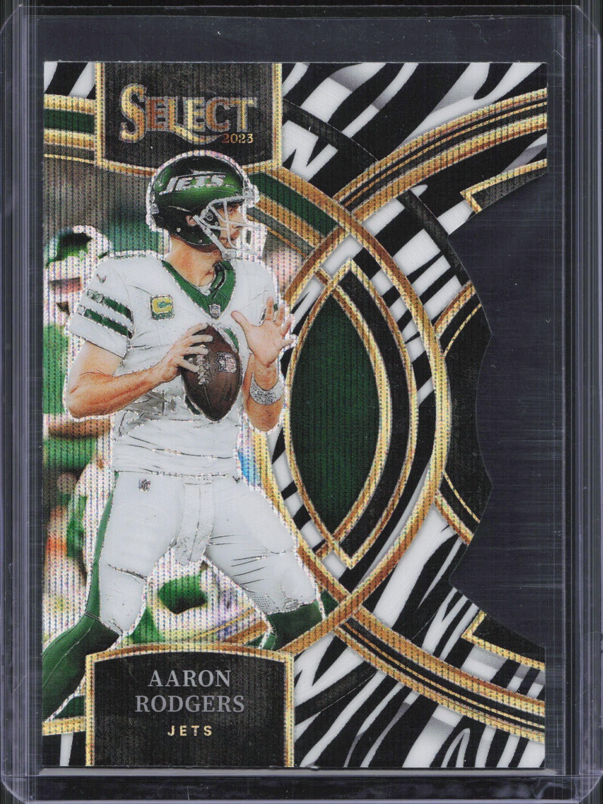 2023 Panini Select Aaron Rodgers #121 Zebra Prizm Die-Cut Jets SSP