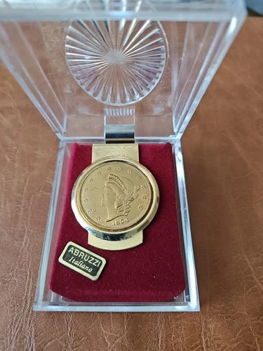 Kellogg & Co Replica 1854 Liberty Head Gold Coin Money Clip With Case Vintage