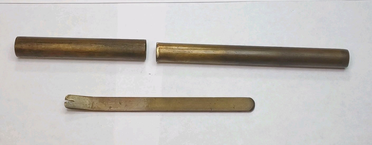 Antique Brass Container With Small Brass / Copper Pry-Bar, No Maker's Mark