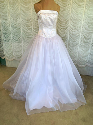 Customized & Personalized Strapless Beaded Tulle Ball Gown Wedding Dress
