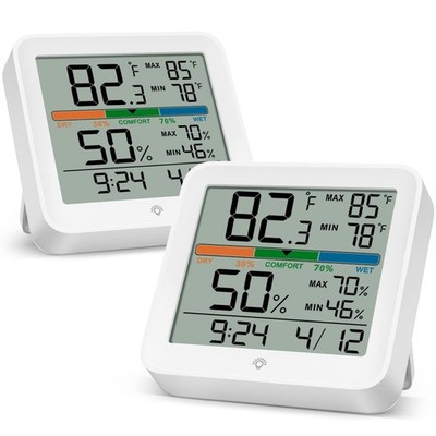 MeesMeek 2 Pack Indoor Thermometer Room Temperature Home 3.6''W x 3.4''H, White 