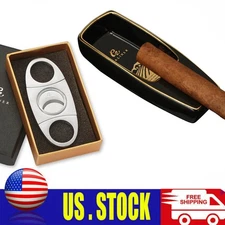 Galiner Black Portable Ceramic Cigar Ashtray Cigar Holder 1 Slot Home Cutter