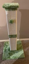 32" Tall Cat Scratching Post with Sisal Rope Hanging Ball, Wood Base