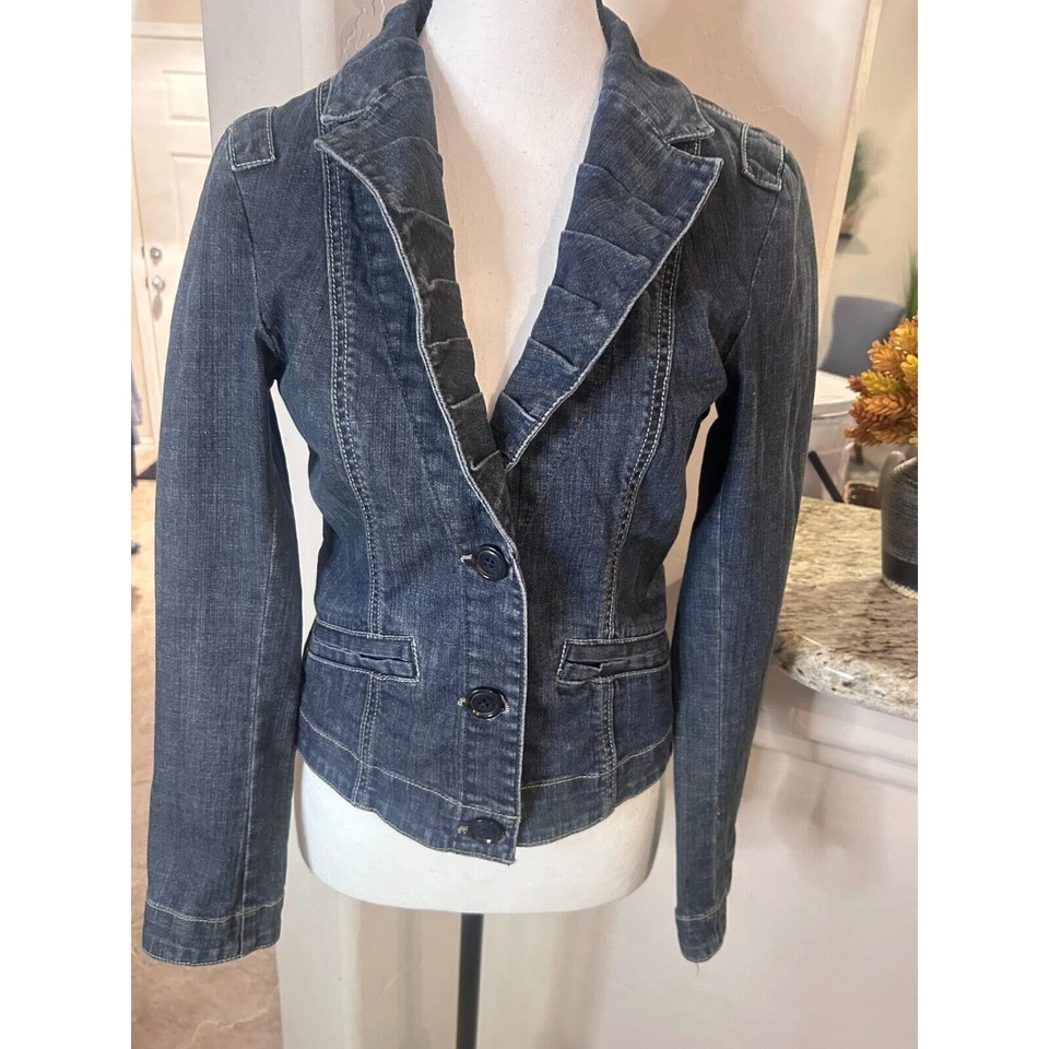 CAbi Dark FITTED Tailored Denim Blue JEANS JACKET S 2-6 - Image 3 of 4