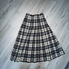 VTG Norm Thompson Tartan 100 Wool Pleat Skirt Preppy Green White Sz 8