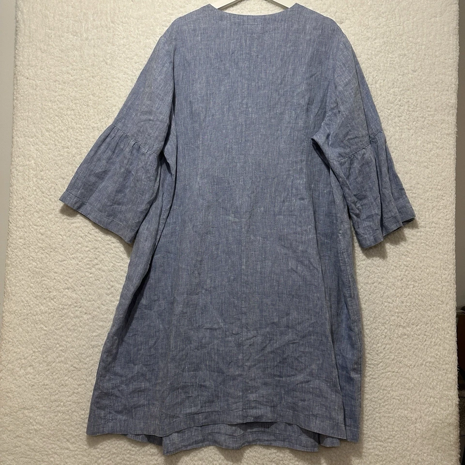 J Jill Love Linen Blue Sheath Tunic Dress 3/4 Bell Sleeves Pockets Plus Size 3X - Image 2 of 4