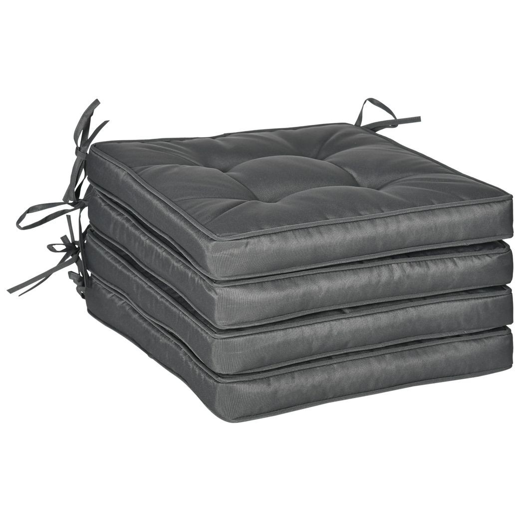 42 x 42cm Garden Seat Cushion with Ties Replacement Dining Chair Seat Pad - Grey