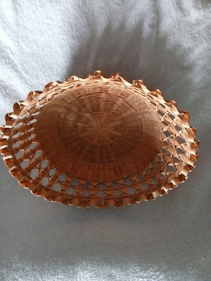 Vintage Rattan Natural Wood Woven Basket 9  Oval 