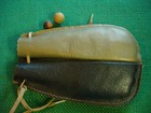 Thick Leather Marble Bag 29c w 4 Antique Clay Marbles Maroon Metal Blue Black VG — photo 3