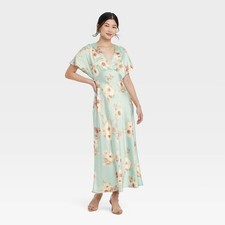 Women's Satin Flutter Short Sleeve Maxi A-Line Dress - A New Day