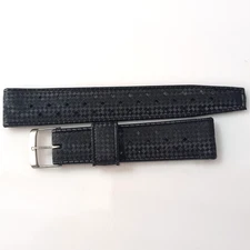 AUTHENTIC 1960-70'S TROPIC PERFORATED 18MM SWISS BLACK RUBBER DIVE BAND STRAP