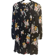 Old Navy Black Floral Pleated V-Neck Shift Dress L/S Boho Cottagecore Large
