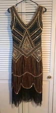 NWT  Babeyond Women's Flapper Costume, Accessories Gold & Black Small 