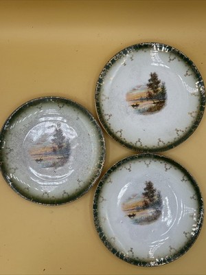 Three Vintage 7.75  Plates. Fishermen. Saxon China