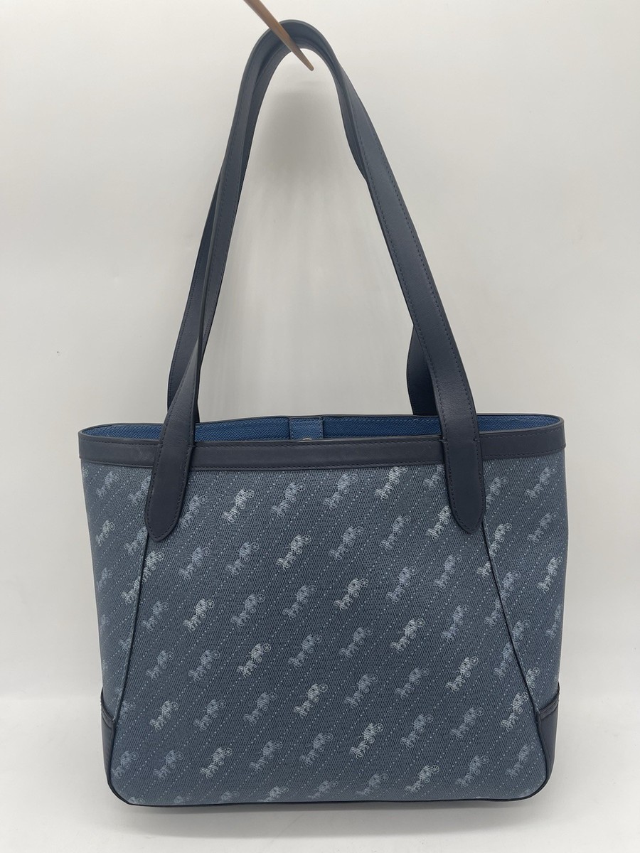 $368 COACH Horse & Carriage Buggy Coated Canvas Navy Blue Leather