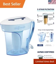 IAPMO Certified 10-Cup Water Filter Pitcher - Ergonomic with TDS Meter Indicator