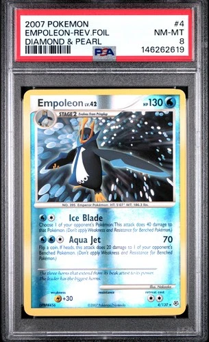 2007 POKEMON DIAMOND & PEARL #4 EMPOLEON-REVERSE FOIL PSA 8
