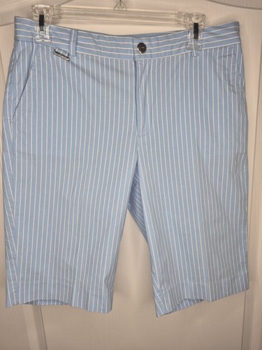 LRL Lauren Active Shorts Womens 6 baby Blue w/ White pin Stripes Bermuda Preppy - Picture 3 of 10