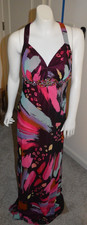 WOMEN'S FAVIANA COUTURE Y2K HOT PINK MULTICOLORED ABSTRACT GOWN BEADED HALTER 8