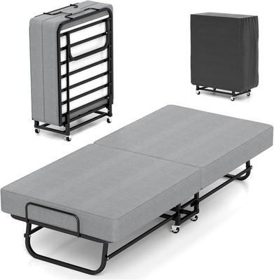  Foldable Rollaway Bed with Memory Foam Mattress & Sturdy Fold Up Metal Frame