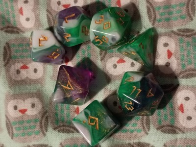 ~ Beautiful Gaming Dice Set of 7 D&D D and D Dice Red/Green/White Swirl DND