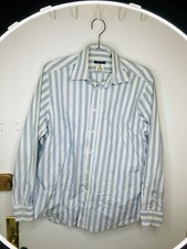Versace Classic White Blue Geometric pattern stripe button shirt Cotton 16 | 41