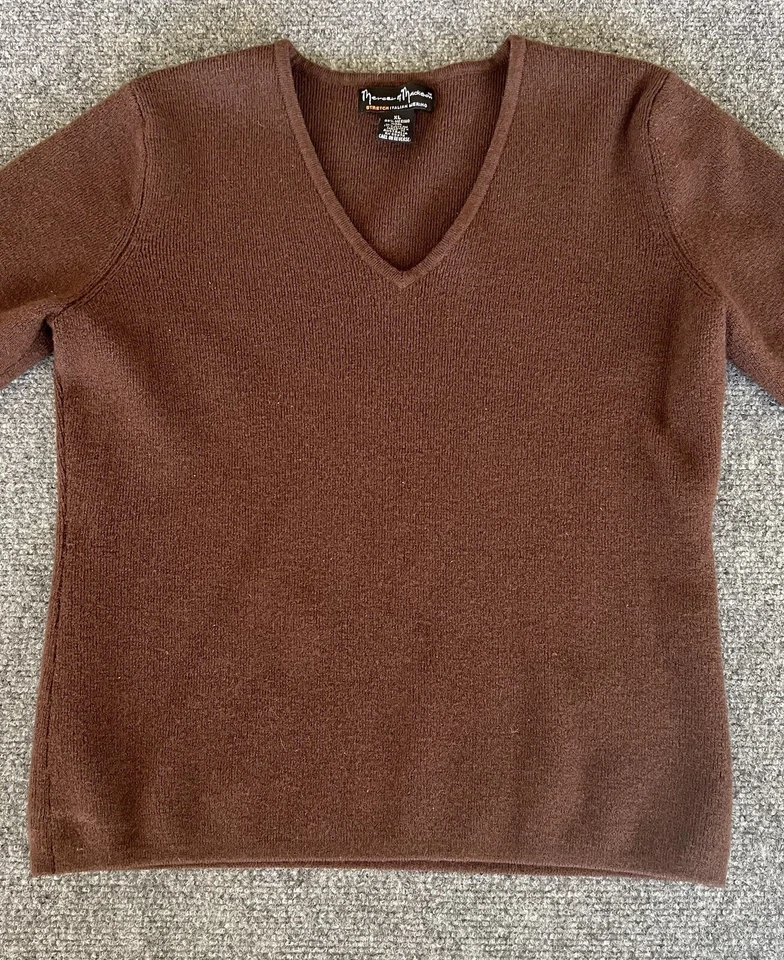 Suéter Mercer Madison Para Mujer Cuello en V Marrón Merino Elastizado Pullover Minimalista XL Foto 4 de 4