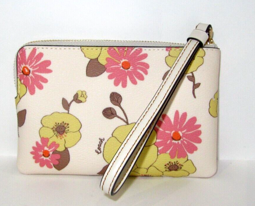 Coach New CH647 Floral Cluster Print Zip Wristlet Chalk
