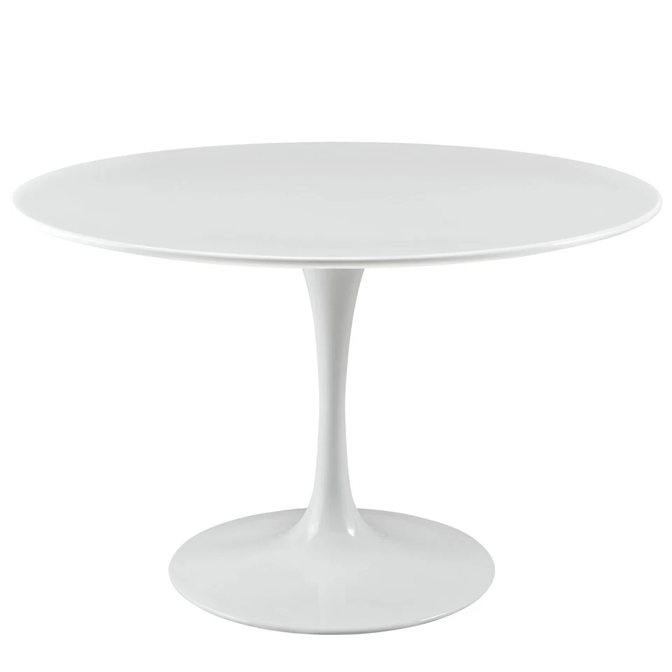 Mesa de comedor Modway Mid-Century moderna de 47" redonda con pedestal de metal con tapa de madera blanca Foto 2 de 4
