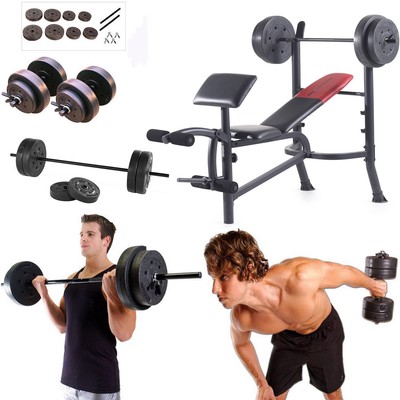 Weight Bench With Weights Set 120 Lb Bar Press Dumbell Set Barbell