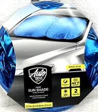 Auto Drive Twist Car Windshield Sun Shade 31.5" x 28.5" Royal Blue Shades Set